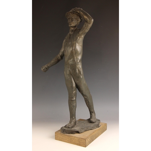 136 - John W Mills (1933-2023),  
Injured Tommy (hand on helmet),  
Patinated resin on wooden base,  
68cm... 