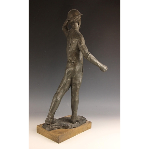 136 - John W Mills (1933-2023),  
Injured Tommy (hand on helmet),  
Patinated resin on wooden base,  
68cm... 