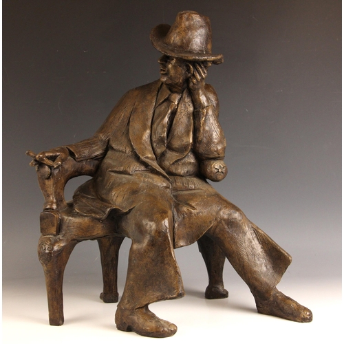 148 - John W Mills (1933-2023),  
'Thinking Man', 
Quentin Crisp seated with cigarette,  
Patinated cold c... 