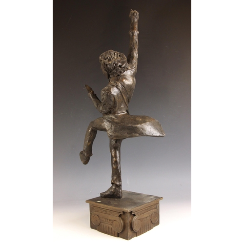 164 - John W. Mills (1933-2023),   
Brian May playing guitar (leg raised) #1,  
Patinated cold cast bronze... 