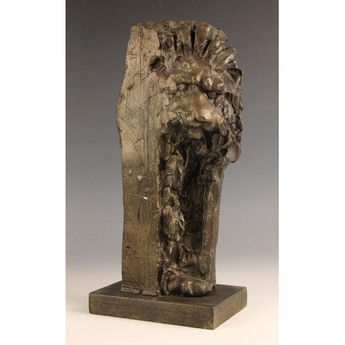 444 - John W Mills (1933-2023),   
Standing lion, partially hidden,   
Patinated plaster on rectangular ba... 