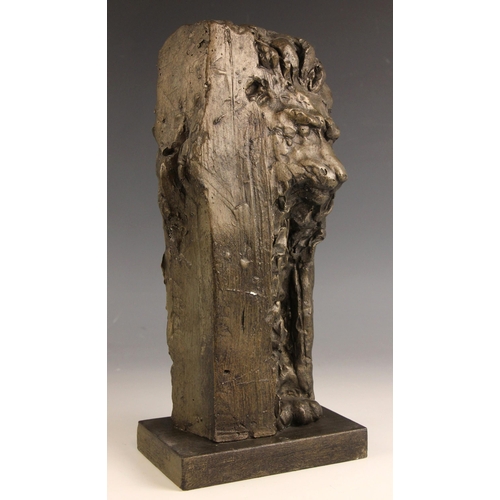 444 - John W Mills (1933-2023),   
Standing lion, partially hidden,   
Patinated plaster on rectangular ba... 