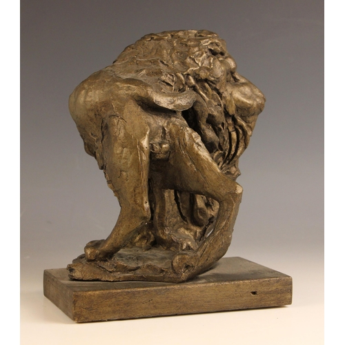 445 - John W Mills (1933-2023),   
Prowling lion #2,   
Patinated plaster on rectangular base,   
Inscribe... 