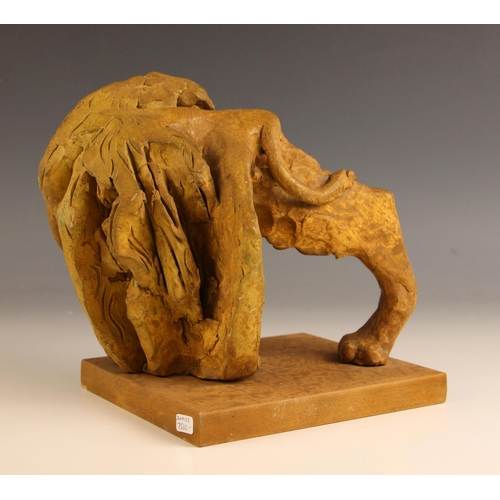 446 - John W Mills (1933-2023),   
Lion looking back,   
Painted plaster on rectangular base,   
Handwritt... 