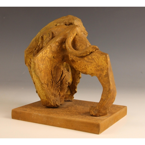 446 - John W Mills (1933-2023),   
Lion looking back,   
Painted plaster on rectangular base,   
Handwritt... 