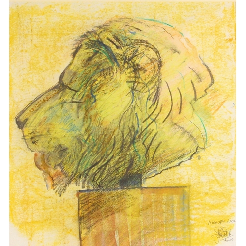 474 - John W. Mills (1933-2023) 
'Museum lion'  
Pencil and pastel on paper,  
Signed, titled and dated '7... 