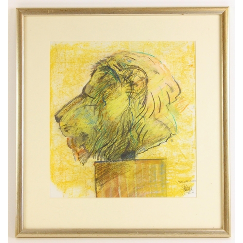 474 - John W. Mills (1933-2023) 
'Museum lion'  
Pencil and pastel on paper,  
Signed, titled and dated '7... 