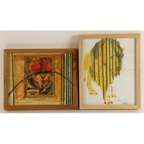 480 - John W. Mills (1933-2023) 
Two studies of lions,  
'Caged lion' and 'Cage'  
Watercolour and mixed m... 