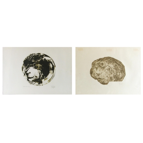 482 - John W. Mills (1933-2023),  
Four lion etchings,  
'Benign lion medal', 'Lion', 'Benign lion' and 'l... 