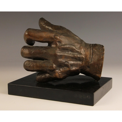 509 - Sir Jacob Epstein (British, 1880-1959),  
Cast of the artist's left hand,  
Patinated bronze on marb... 