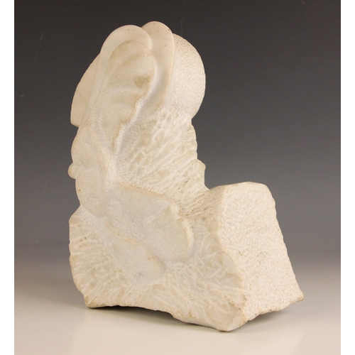 545 - Anthony Hawken FRSS (British, b.1948),  
Abstract form with ammonite,  
Signed,  
Marble,  
27cm hig... 