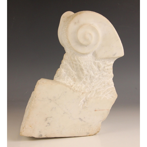 545 - Anthony Hawken FRSS (British, b.1948),  
Abstract form with ammonite,  
Signed,  
Marble,  
27cm hig... 