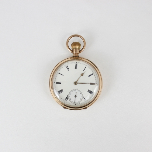 137 - An early 20th century 9ct open faced pocket watch, the circular white enamel dial with Roman numeral... 