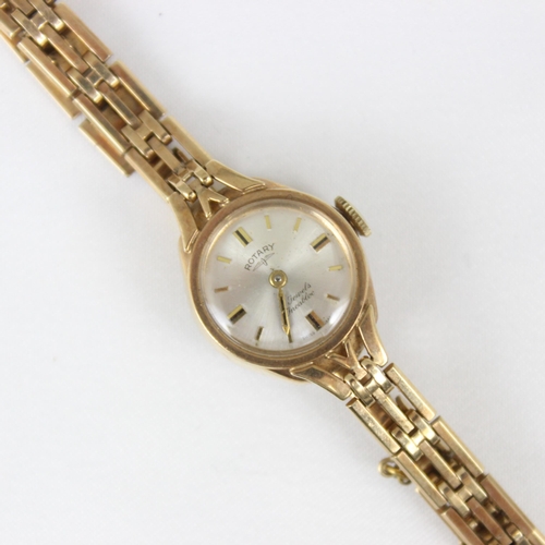 139 - A ladies 9ct Rotary Incabloc wristwatch, the circular cream dial with baton markers, set to plain po... 