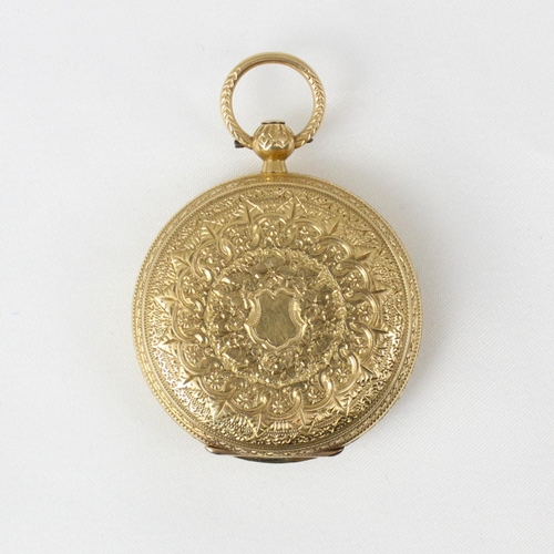 147 - A late 19th century 18ct yellow gold ladies open faced pocket watch, the circular gold coloured dial... 