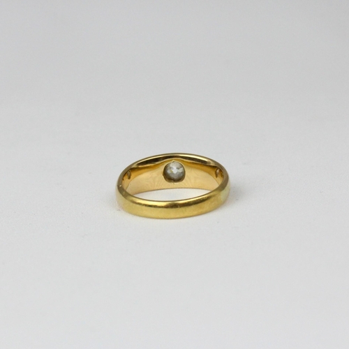 178 - A 19th century diamond ring, the old cut diamond within rubover yellow metal gypsy style tapered ban... 