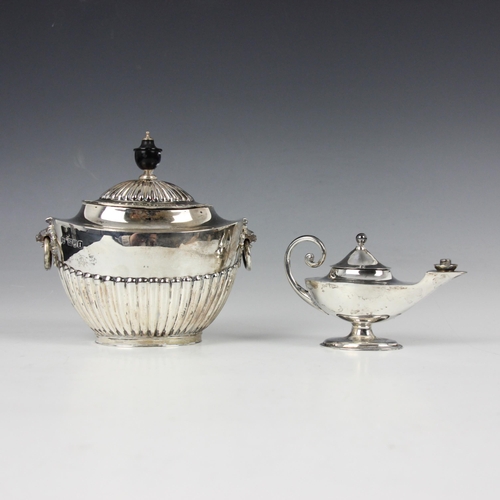 30 - An Edwardian silver tea caddy, Roberts & Belk Ltd, London 1906, the domed fluted cover above conform... 