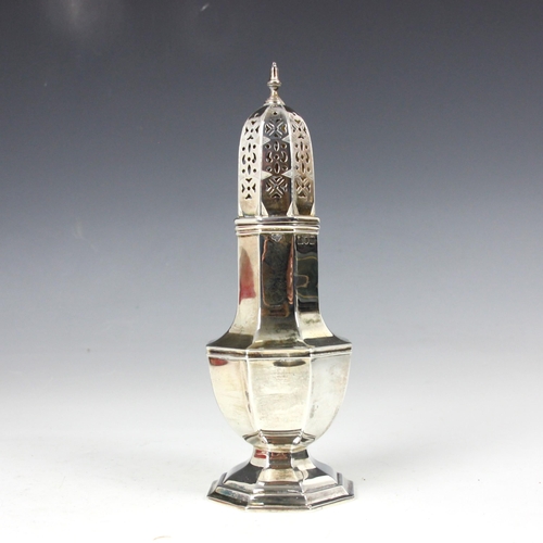 35 - An Edwardian silver sugar caster, Goldsmiths and Silversmiths Co Ltd, London 1906, the pierced pull-... 