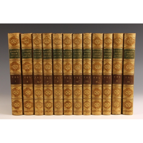 406 - Gibbon (Edward), THE HISTORY OF THE DECLINE AND FALL OF THE ROMAN EMPIRE, 12 vols, 3/4 leather, marb... 