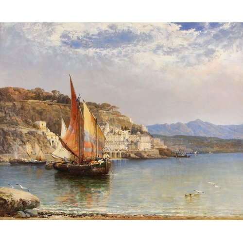 440 - Arthur Joseph Meadows (British, 1843-1907),  
An Italian port town landscape with fishing boat,  
Oi... 