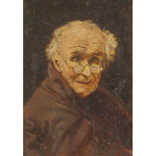 447 - English school (19th century),  
Bust length portrait of an elderly gentleman in glasses, set within... 