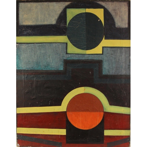 459 - Abstract school (20th century),  
Composition with circles on a geometric ground,  
Oil on canvas,  ... 