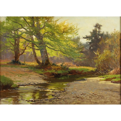 463 - Frederick Golden Short (British, 1863–1936),  
A New Forest landscape with stream,  
Oil on canvas, ... 