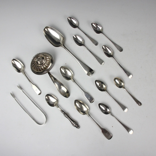 48 - A selection of silver flatware, including a set of six 19th century Old English pattern teaspoons, '... 