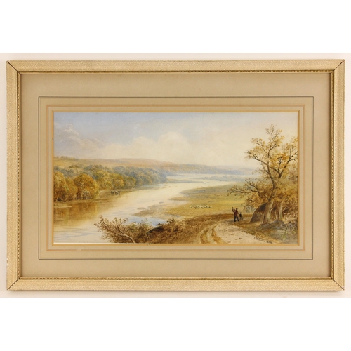 485 - Cornelius Pearson (British, 1805-1891),  
River landscape with figures on a path,  
Watercolour on p... 