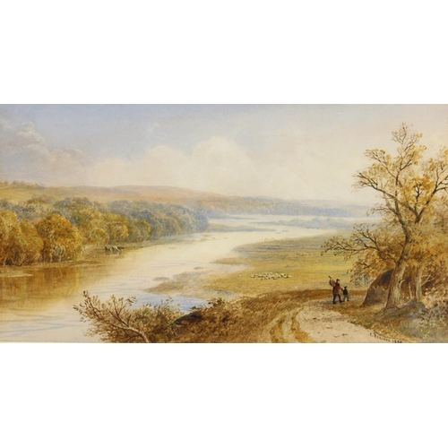 485 - Cornelius Pearson (British, 1805-1891),  
River landscape with figures on a path,  
Watercolour on p... 