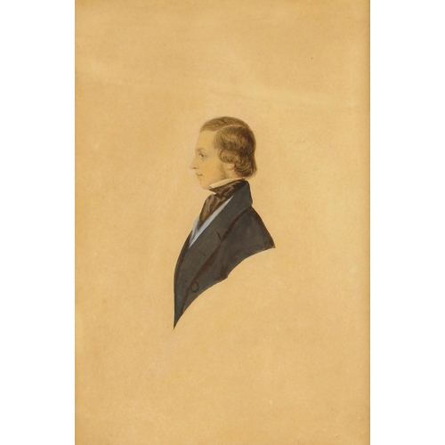 486 - English school (late 19th century),  
A half length profile portrait of a gentleman facing dexter,  ... 