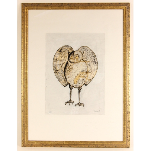 490 - Oreste Dequel (Yugoslavian, 1923-1985),  
Portrait of an owl,  
Mixed media on paper,  
Signed lower... 