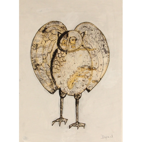 490 - Oreste Dequel (Yugoslavian, 1923-1985),  
Portrait of an owl,  
Mixed media on paper,  
Signed lower... 