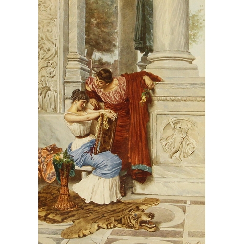 500 - Attributed to E. Bianchini (Italian, 19th century),  
Two maidens among pillars,  
Watercolour on pa... 