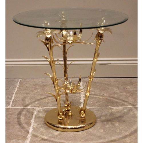 1002 - A Hollywood Regency gilt metal occasional table, late 20th century, the circular bevelled glass tabl... 