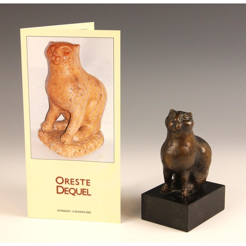 509 - Oreste Dequel (Yugoslavian, 1923-1985), 'Gattino', a patinated bronze model of a seated cat, set to ... 