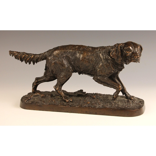 512 - After Pierre-Jules Mene (French, 1810-1879), a patinated bronze model of a retriever, on naturalisti... 