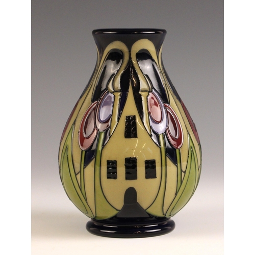 536 - A Moorcroft Art Nouveau style vase in 'The Hamlet' pattern by Kerry Goodwin, of ovoid form, impresse... 