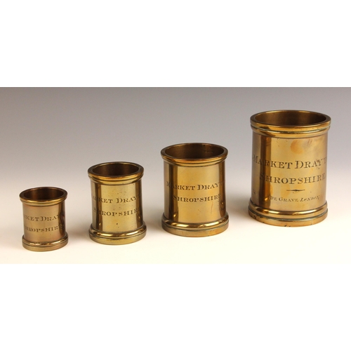 774 - A set of four graduated brass measures by De Grave of London, 19th century, each stamped 'Market Dra... 