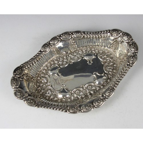 1 - A Victorian silver dish, Charles Horner, Birmingham 1900, of shaped navette form with openwork galle... 