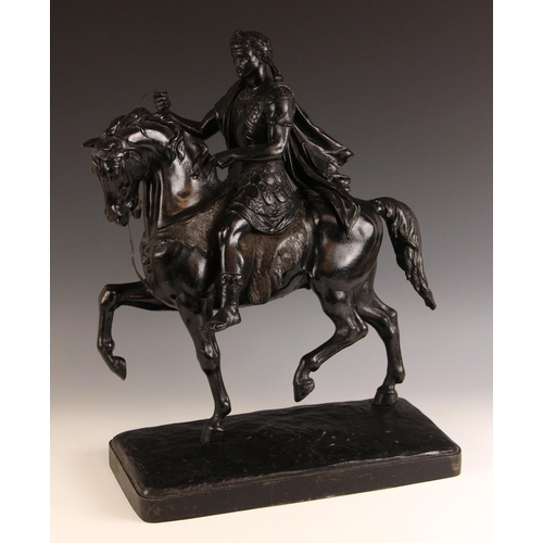 514 - Two continental black painted cast metal figures on horseback, late 19th or early 20th century, one ... 