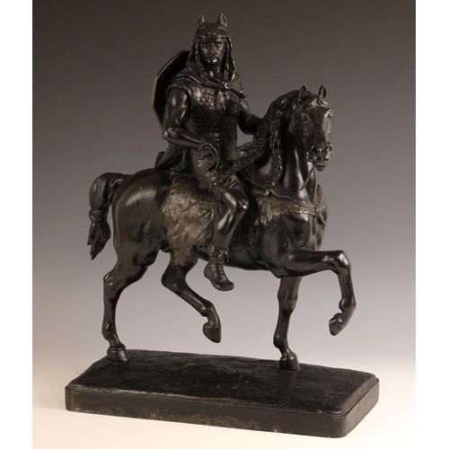 514 - Two continental black painted cast metal figures on horseback, late 19th or early 20th century, one ... 