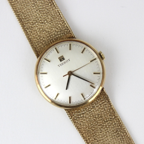 125 - A 20th century 9ct gold Tissot wristwatch, the silver coloured circular dial with baton markers, set... 