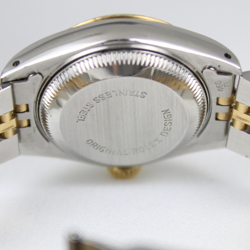 149 - A ladies bi-metal Rolex oyster perpetual datejust wristwatch, the circular champagne dial set with t... 