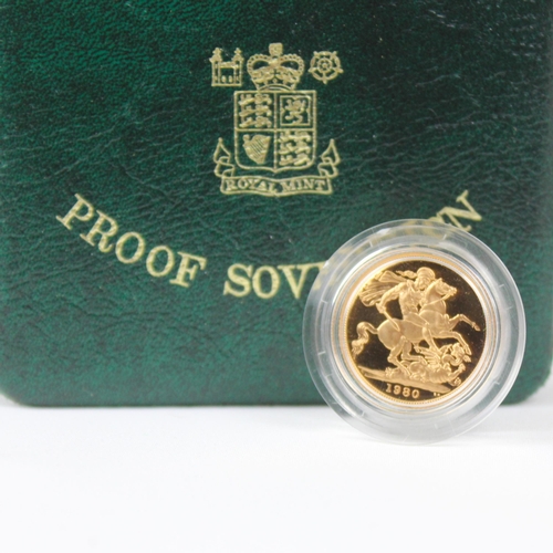 385 - An Elizabeth II proof full sovereign, dated 1980, within case, 8gms