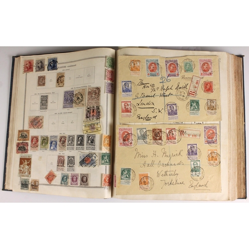 398 - An accumulation of stamps in old albums, to include a good range of material for Europe, Scandinavia... 