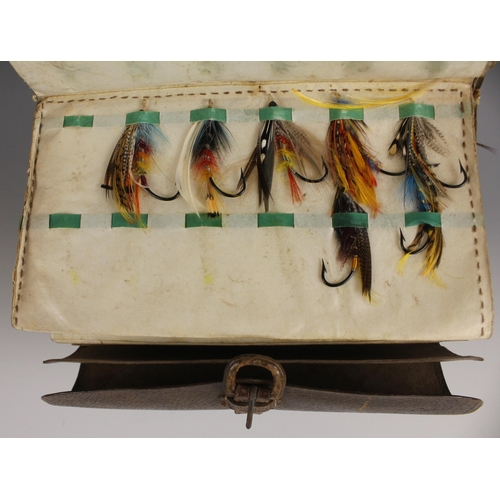 523 - Two 'Farlows of London, 191 Strand' pig skin leather fishing wallets, early 20th century, each conta... 