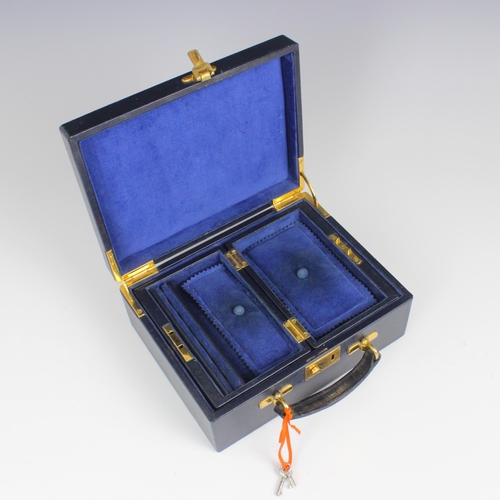 352 - A mid 20th century Asprey jewellery box, the hinged blue cover opening to reveal removeable travel i... 