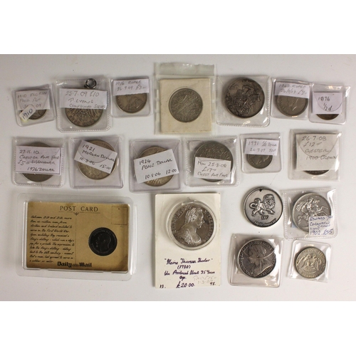 388 - A collection of English and Foreign silver and other metal coins, to include a Maria Theresa thaler ... 