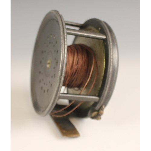 522 - A Hardys 'Patent Perfect' fly fishing reel 10cm diameter with 'rod in Hand' trade mark, ivory handle... 